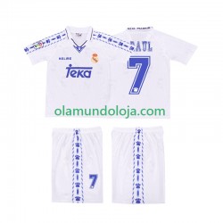 Camisola Real Madrid RAUL 7 1996 1997 Retro Criança Equipamento Primeiro Manga Curta